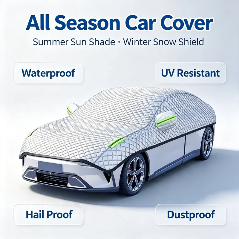 Thickened Half Car Protective Cover Waterproof Anti Hail UV Resistant Summer Sun Shade Winter Snow Frost Barrier For Car