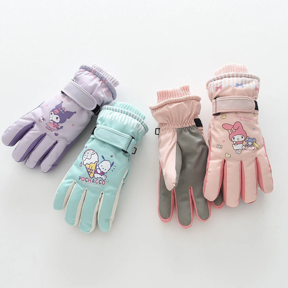 Sanrio Kuromi Melody Children Kids Ski Gloves Cinnamoroll Pochacco Waterproof Thicken Warm Adult Student Girl Five-finger Glove