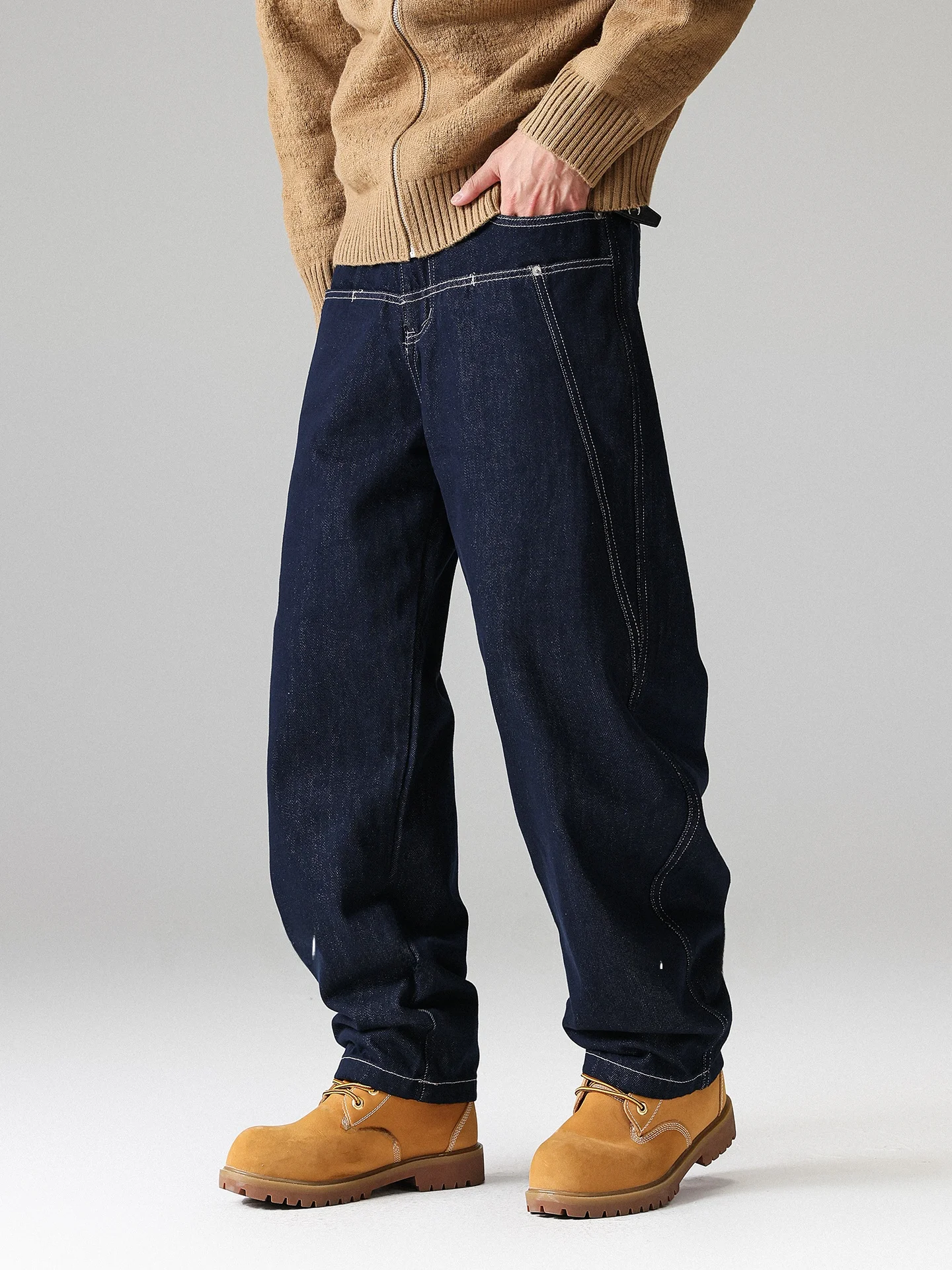 

Мужские джинсы прямого кроя из выстиранного денима, ретро-стиль, хлопок/полиэстер, удобные повседневные брюки для города