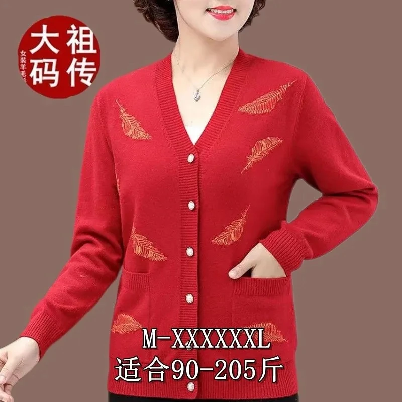 Kardigan Sweter Kurtka Top Damski Wiosna Jesień 2025 Nowa Odzież Matki Imitacja Wełny Sweter Dzianinowy Zapinany na Guziki Eleganckie Kurtki