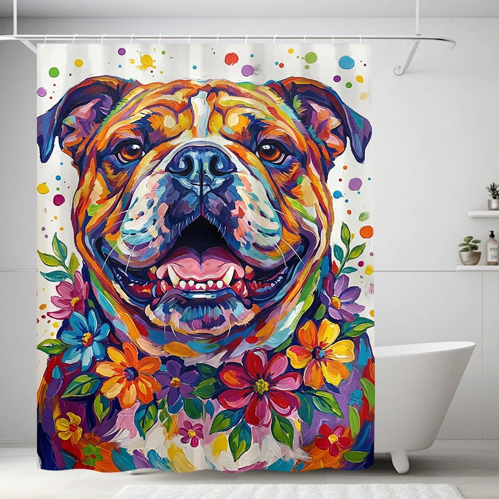 Vibrant Dog Portrait Shower Curtain Fun Colorful Puppy Art Bathroom Decor Waterproof Shower Curtain