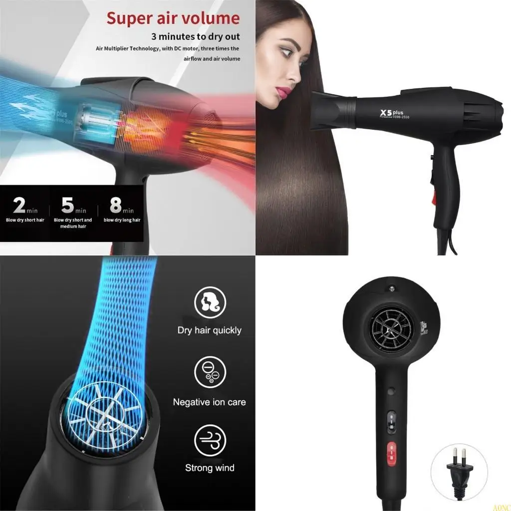 

A0NC Professional Salon Grade 2500w Low Noise Ionic Heat Hair Dryer with Nozzle