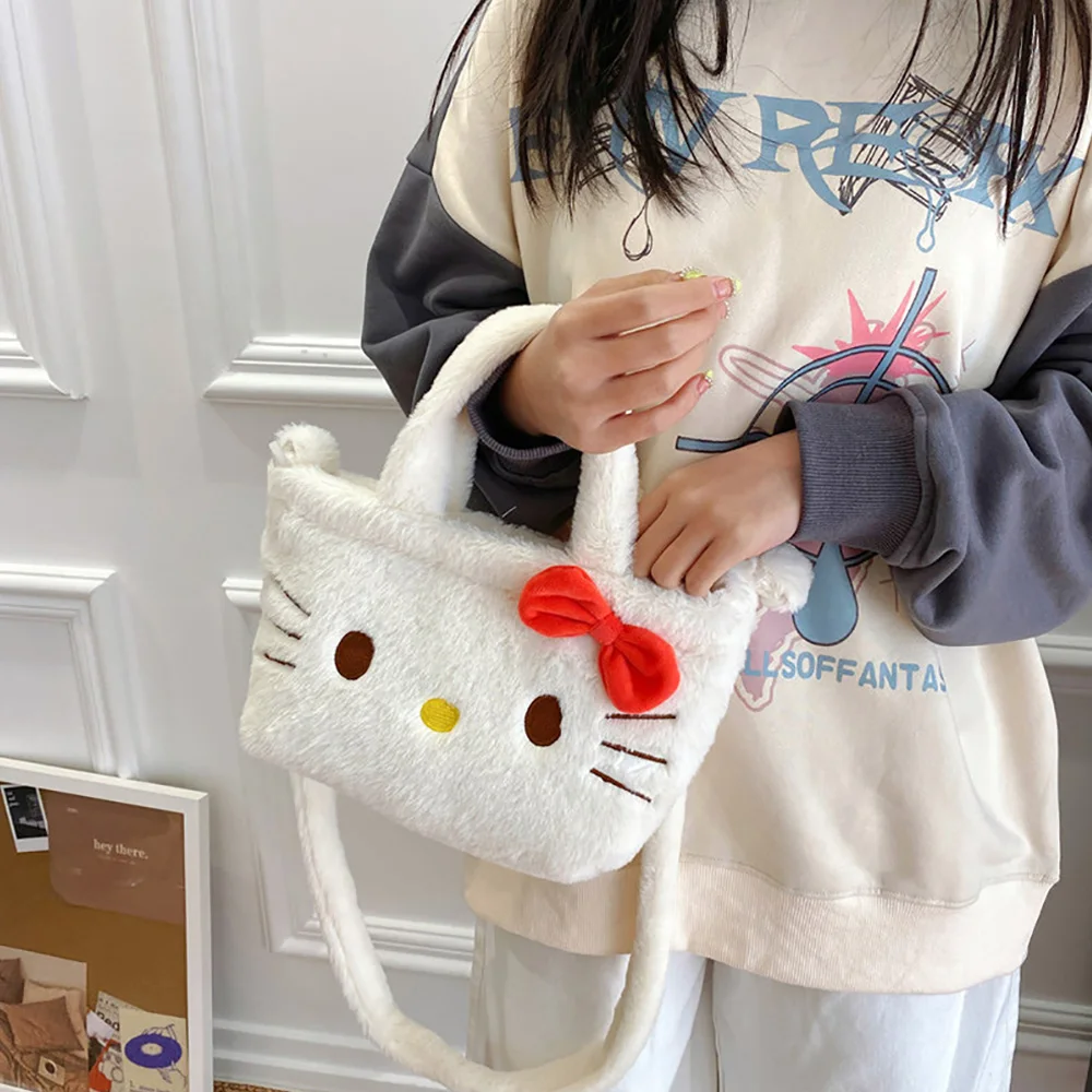 Sanrio Plush Messenger Bag Shoulder Bags Backpack Hellokitty Kuromi Mymelody Handbag Kawaii Anime Detachable Shoulder Strap Tote