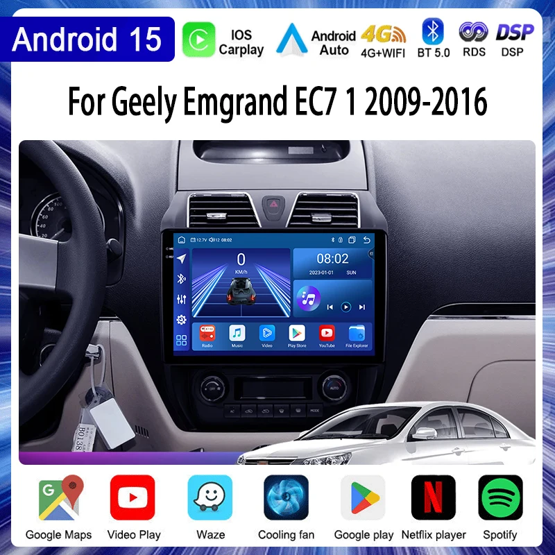 Автомобильный радиоприемник Android 15 для Geely Emgrand EC7 1 2009-2016, мультимедийный видеоплеер, GPS 4G Carplay, авто стерео, RDS, DSP, DVD, головное устройство