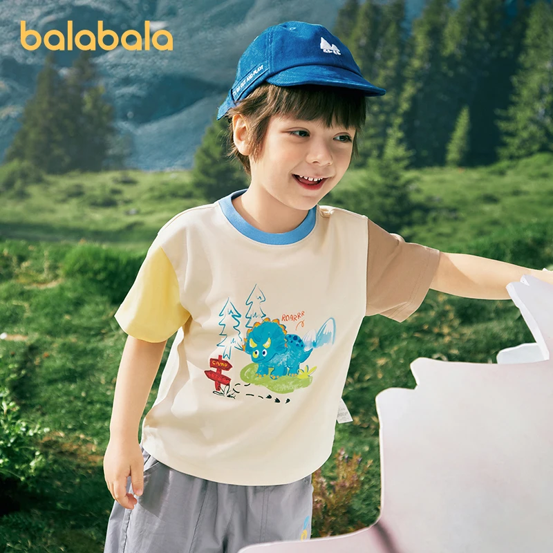 Balabala Children Clothing Baby Boys Short Sleeve T-shirt 2024 New Summer Outfit Children Top Cool and Moisture-Wicking