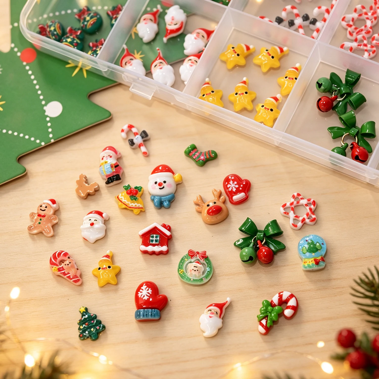 24grid 3D Kawaii Weihnachtsmann/Schneemann/Elch/Handschuhe/Glocke/Bonbon/Weihnachtsbaum Nagelcharms Flache Rückseite Harz Weihnachts-Winter-Nagelsteine – Detail 7
