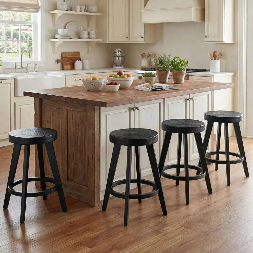 

Набор из 4 высоких барных стульев (24 дюйма) с деревянными ножками и спинкой для кухонного острова или барной зоны