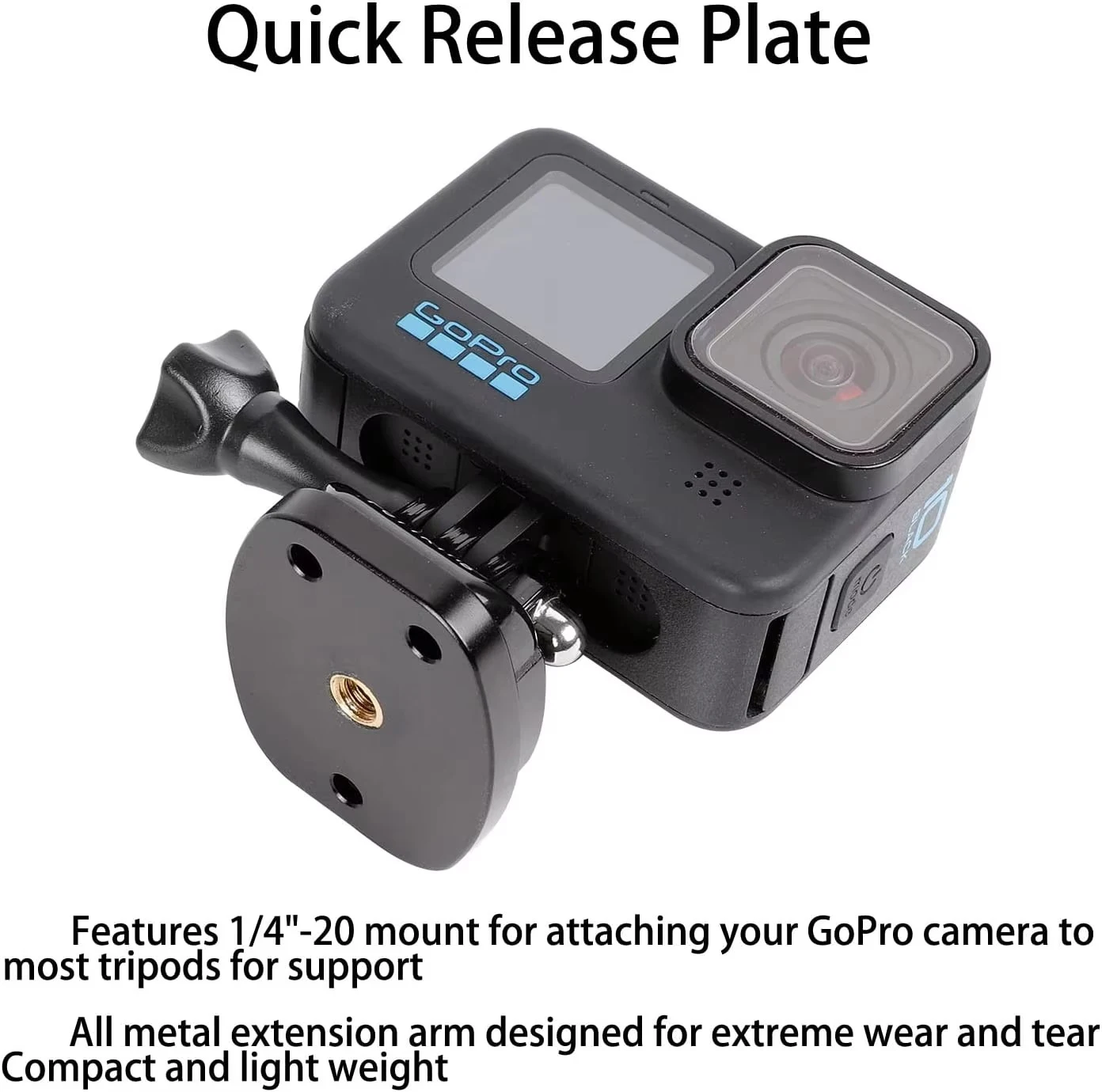 Крепление адаптера для штатива/монопода 1/4, совместимое с камерой GoPro Hero 11, 10, 9, 8, 7, 6, 5, AKASO, Insta360, DJI Osmo Action 2 3 CNC Quic