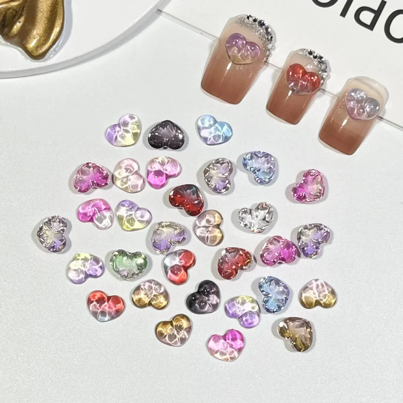 50Pcs Transparent Nail Art Resin Charms Heart Shaped Sparkle Nail 3D Decals Stones Rhinestones For DIY Nail Art Accessories