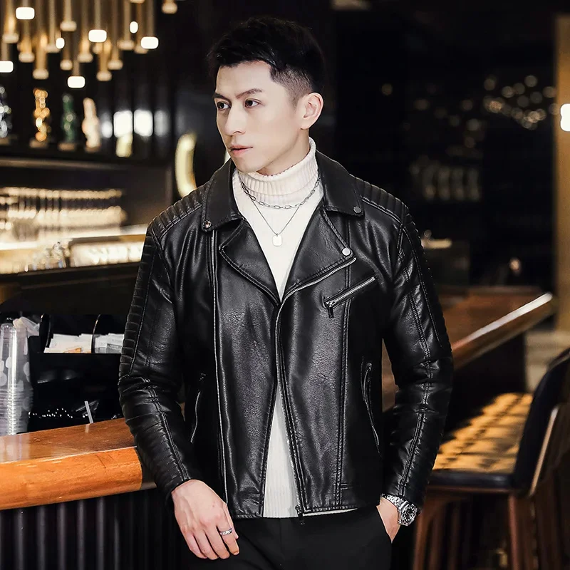 

Casual Fashion Slim PU Leather Jacket Solid Color Men Anti-wind Motorcycle 5XL 2024 Autumn New Men's