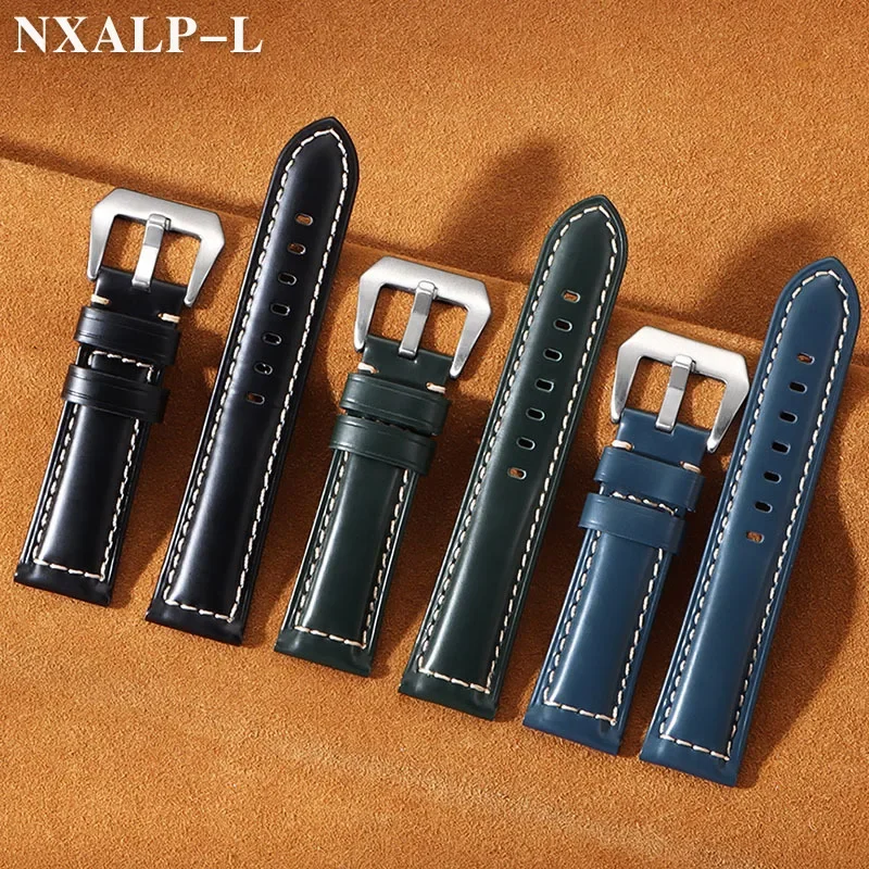 جلد طبيعي حزام الساعات لبانيراي ل Seiko معصمه النفط الشمع لامعة جلد البقر حزام ساعة اليد اكسسوارات 20 مللي متر 22 مللي متر 24 مللي متر 26 مللي متر