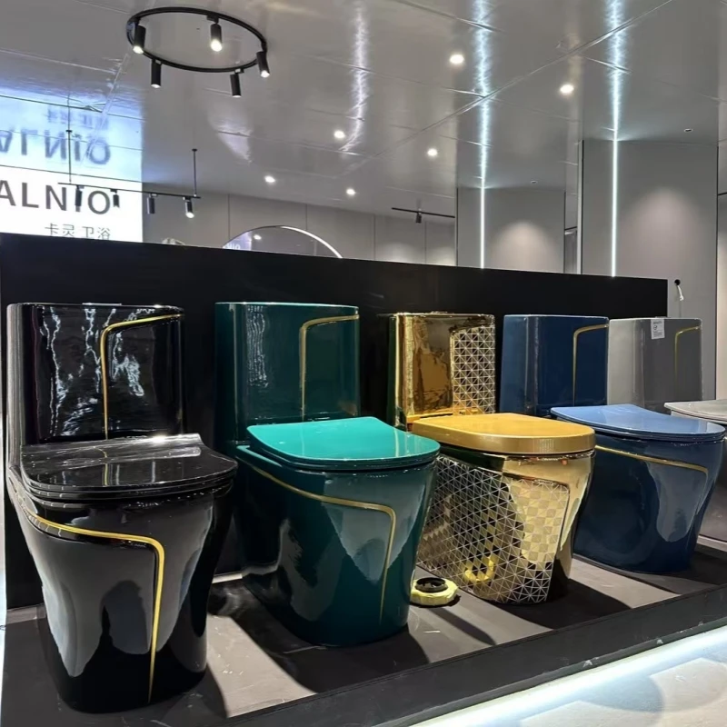 

Modern Black One-Piece Ceramic Siphonic Toilet Set Floor Mounted WC With Round Bowl for Home Hotel Colorful Bathroom Accessory