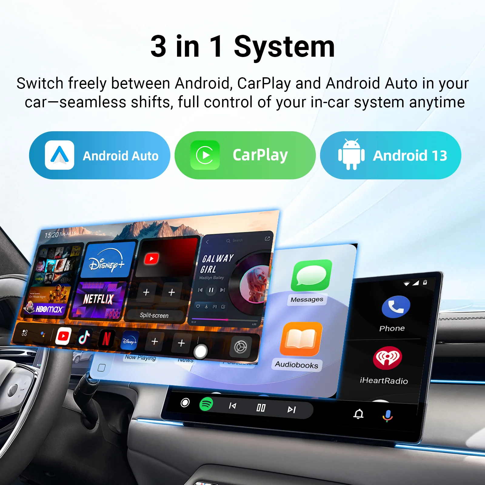Ezonetronics CarPlay AI Box for Both Wired & Wireless CarPlay, Support for BMW Android 13, 8+128GB Dual WiFi, 4G Sim, HDMI Outpu