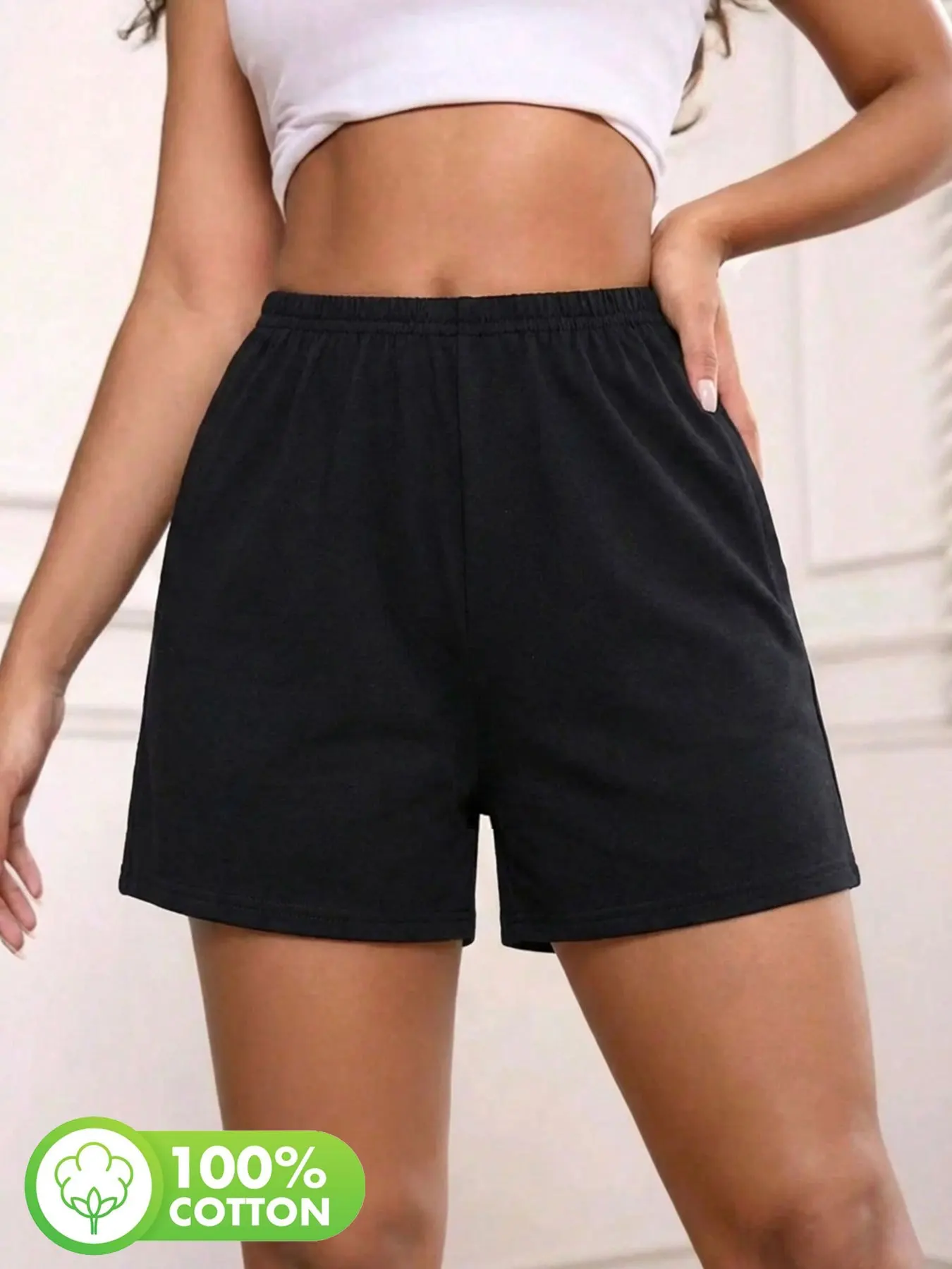 Solid Color Women's Sports Shorts, Pure Cotton Casual Women's Shorts, Fashionable Loose Fit Fitness Pants  womens clothing