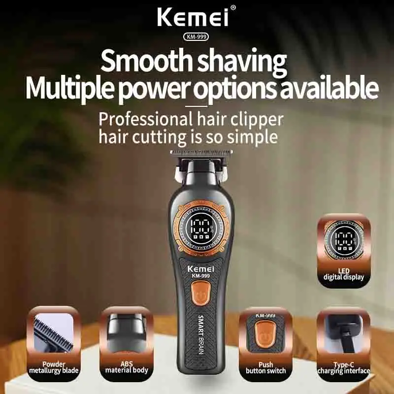 Kemei 999 Electric Hair Cut Machine Digital Display Hair Clipper Professional Cordless Precision Adjustment Trimmer Shaver Hair
