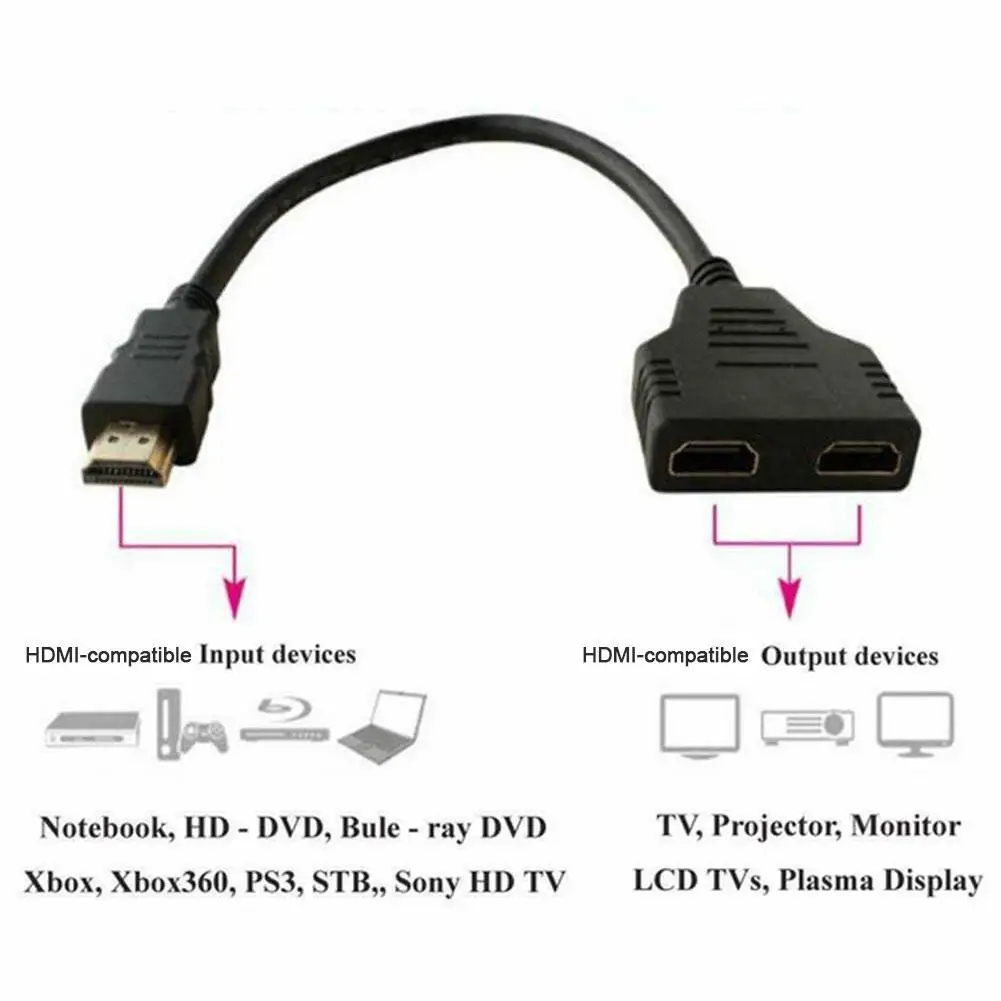 HD 4K HDMI Splitter Dual Port 1 in 2 Out Cable Male To Female HDTV Adapter For Laptop TV Box Monitor HDMI-Compatible Splitter - view 3
