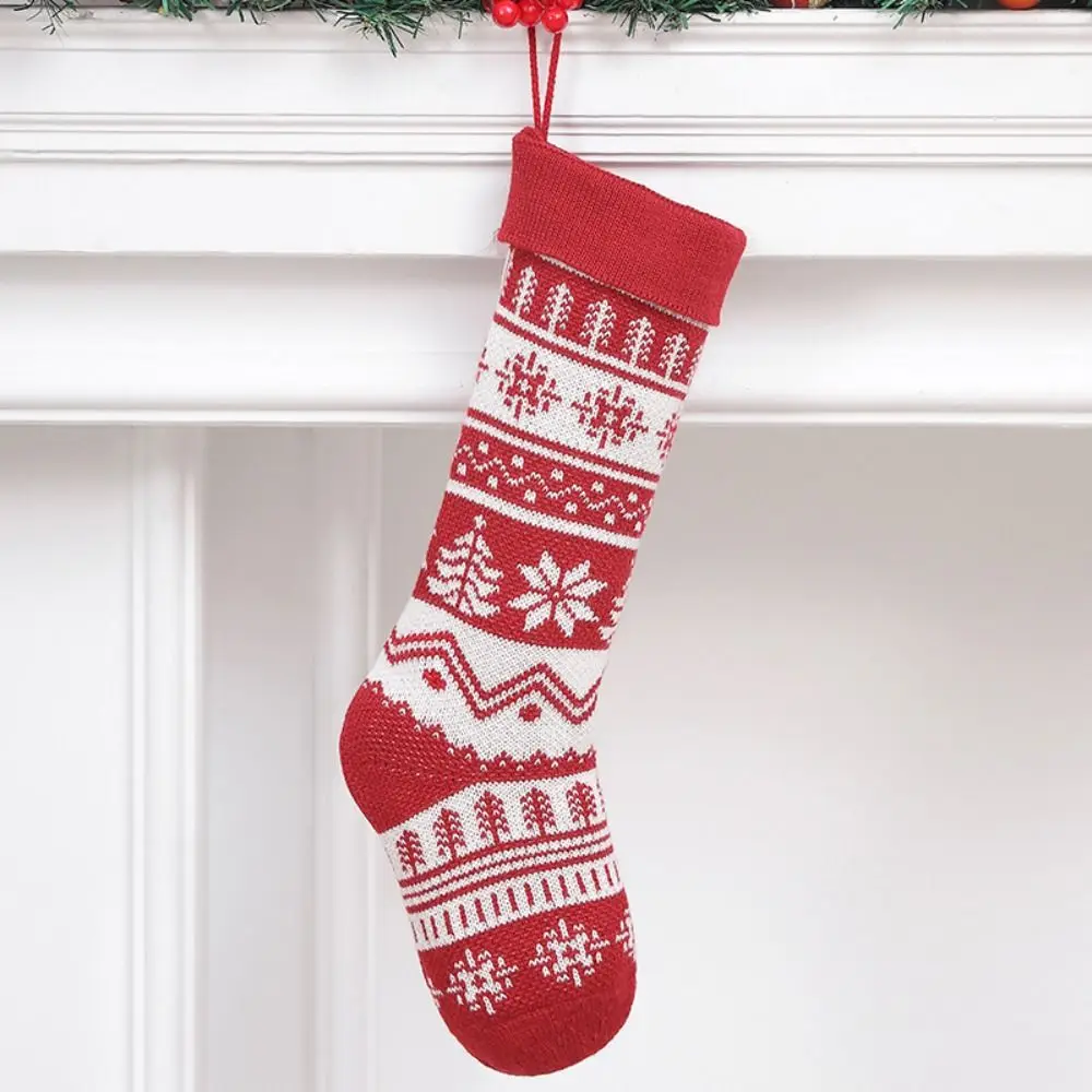 Hanging Knitted Christmas Stocking Large Size Xmas Tree Ornaments Christmas Gift Sock Pendant Red Gift Bag Christmas Decor