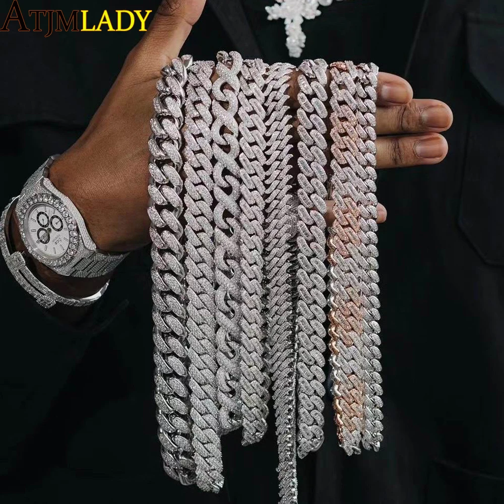 Hip Hop Men Women Jewelry 18mm Width Iced Out Sparking 2row CZ Big Heavy Miami Cuban Link Chain Men Choker Cool Necklace