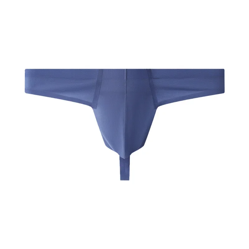 

Low Waist G-String Men's Thong Underwear Ice Silk One-piece Breathable T-shirt Gray-blue Color