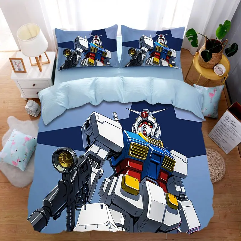 4Pcs/anime Gundam Sheet Four-Piece Set for Child Comfortable Pure Cotton Bedroom Sheets Quilt Cover Student Dormitory Bedding