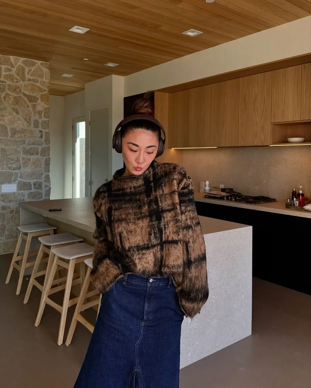 Pullover lavorati a maglia a collo alto scozzese da donna Chic manica lunga maglione corto caldo allentato Lady Autunno Inverno Pendolarismo Maglieria da strada