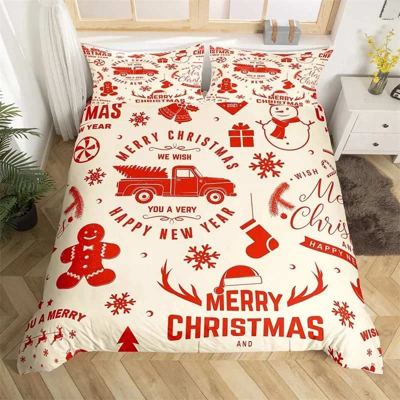 

Merry Christmas Duvet Cover Set Twin Queen King Cartoon Bedding Set Microfiber Christmas Snowman Comforter Cover New Year's Gift