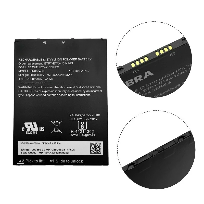 High Quality BT-000456 Barcode Scanner Battery 3.87V 7500mAh for Zebra BTRY-ET4X-10IN1-IN ET40 ET45 ET40HC ET45HC ET4X 10