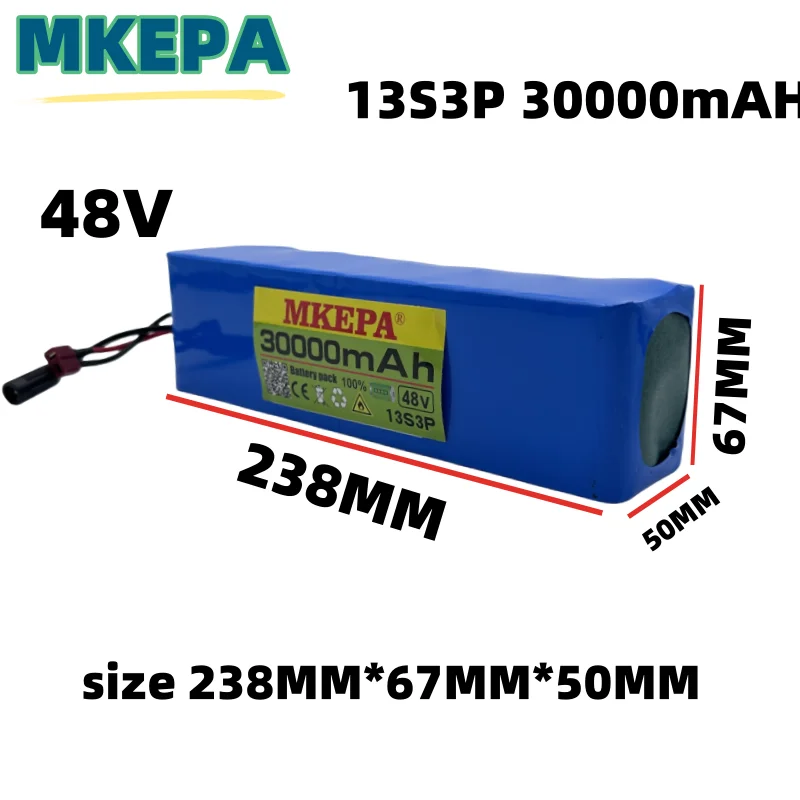 48V Hoge Capaciteit 48V Batterij 48V 30000mAh 1000W 13S3P Lithium-Ion Accu Voor 54.6V E-Bike Elektrische Fiets Scooter Met Bms