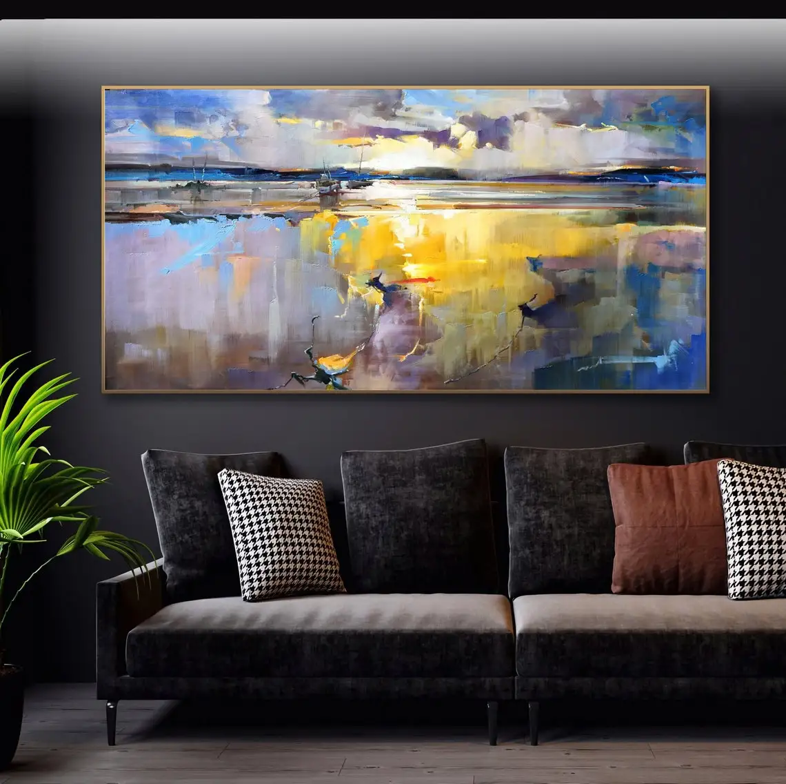 

Large Modern Seascape Art Dawn Oversize Panoramic Colorful Sea Daylight Wall Art Handmade Oil Painting On Canvas For Living Room