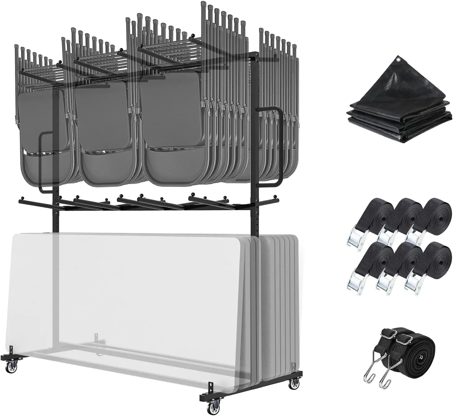 Table and Chair Tier Folding and Storage Rack with 800LBS Capacity for 84 Folding Chairs Heavy Metal Folding