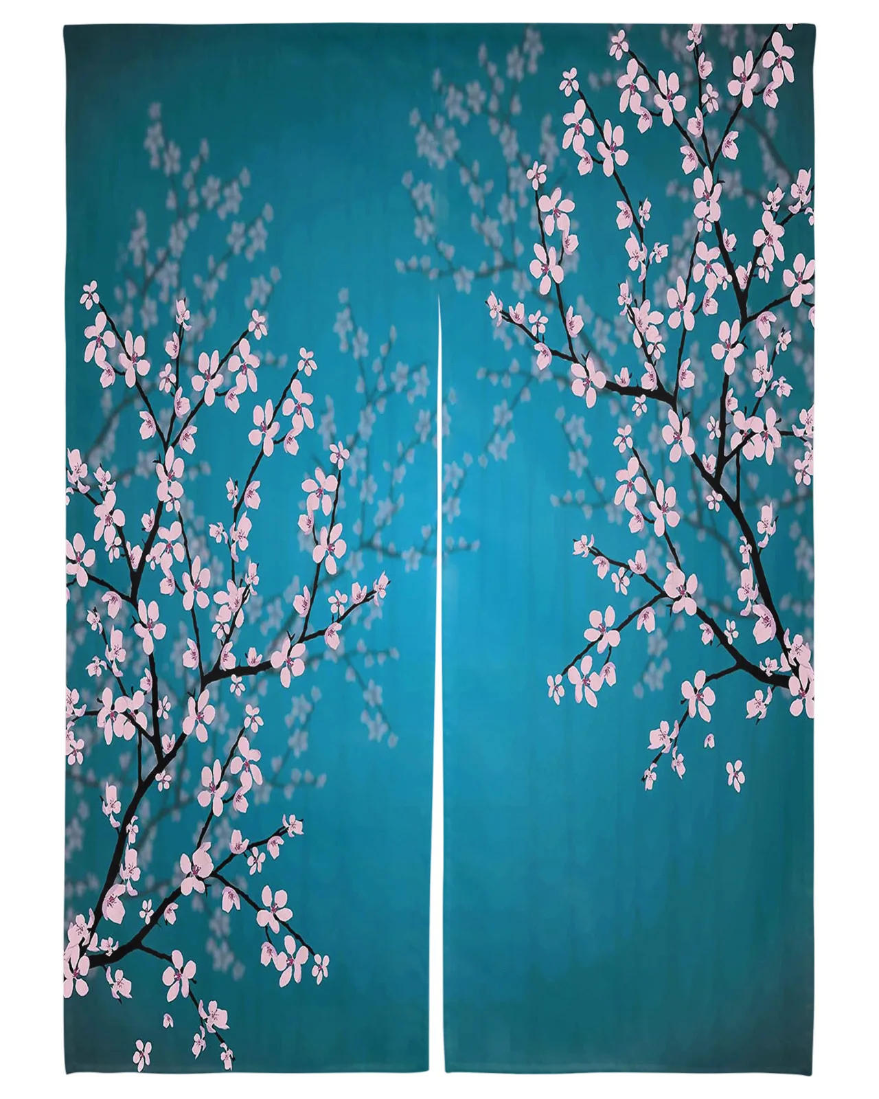 Cherry Blossom Pink Winter Japanese Door Curtain Kitchen Doorway Decorative Drapes Cafe Restaurant Noren Hanging Half-Curtain