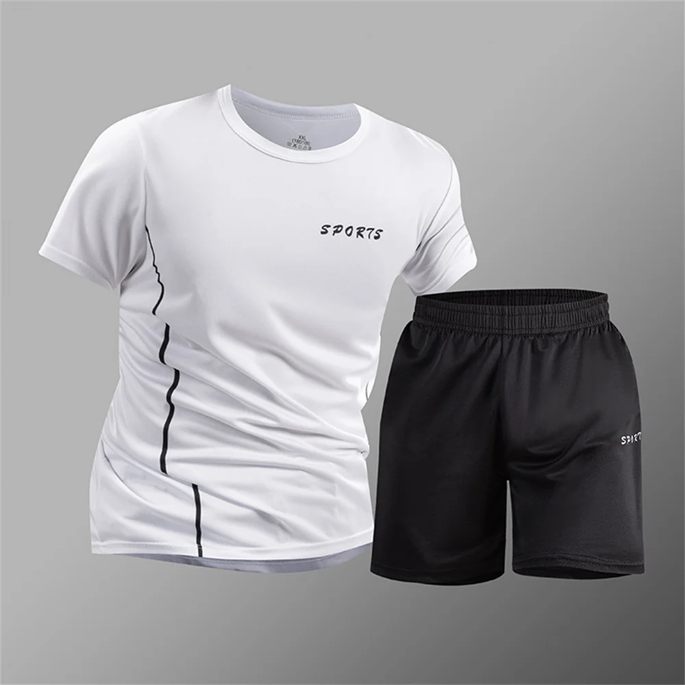 

Men's Quick Dry Sports Suit Short Sleeve T-shirt and Shorts Set Summer Breathable Gym Fitness Running Workout Tracksuit for Men