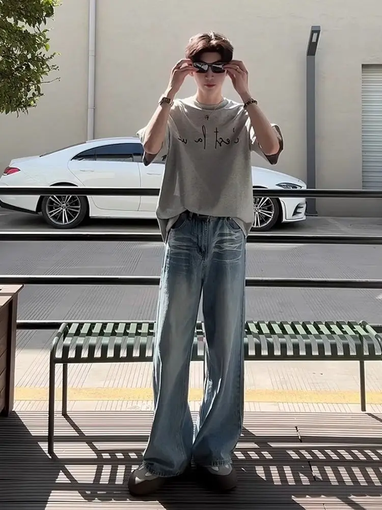 

Pansk Men's Slim Fit Blue Jeans High Waist Thin Flared Straight Leg Tapered Knife Summer Cool Feeling Loose Fit Jeans