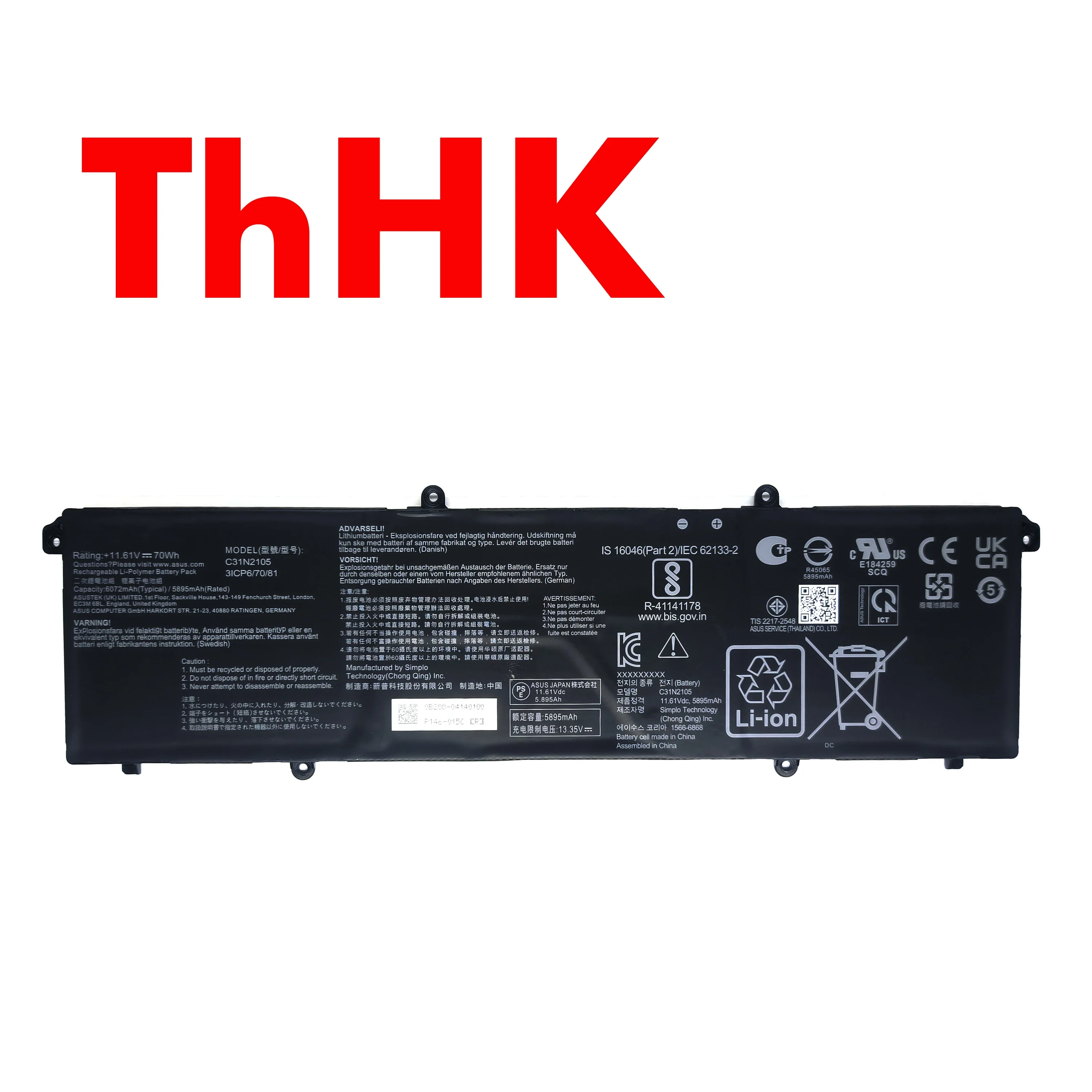 

Genuine Original 70Wh C31N2105 Battery For ASUS Vivobook 14X 15X 16X ZenBook 14X UX3404VA UX3404VC Vivobook Pro 15