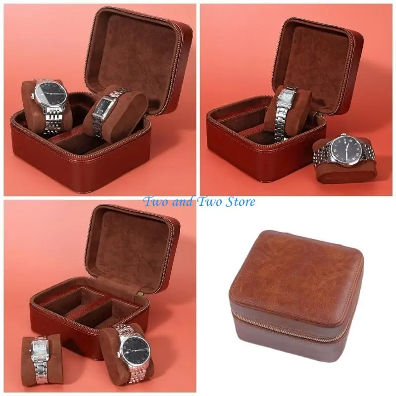 

HX6F Stylish 2 Slot Watch Display Case PU Leather Wristwatch Watches Box