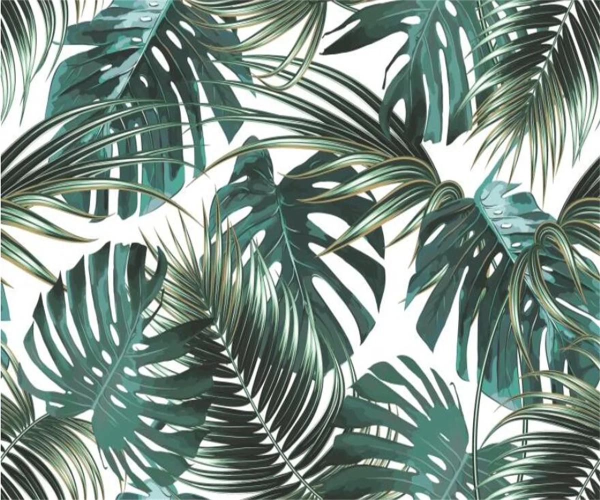 Customized Size Wallpaper European Tropical Rainforest Plants Palm Leaf Mural Ferns Leaf Decorative Painting 3d wallpaper