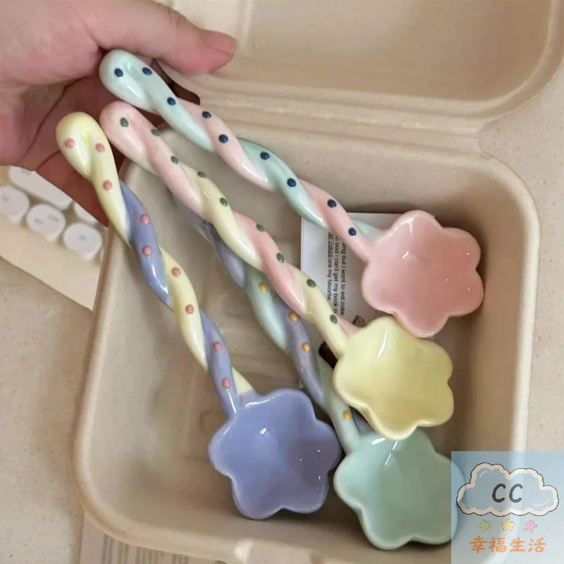 Ceramic Long Handled Star Spoon Household Stirring Spoon Flower Shaped Coffee Spoon