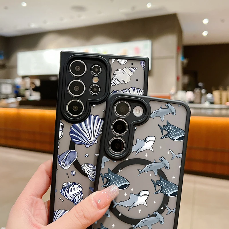 الحوت القرش السلاحف طباعة المغناطيسي حقيبة لهاتف سامسونج غالاكسي S23 S24 FE S25 Edge S24 S22 S23 الترا ل Magsafe ماتي غطاء الهاتف #3