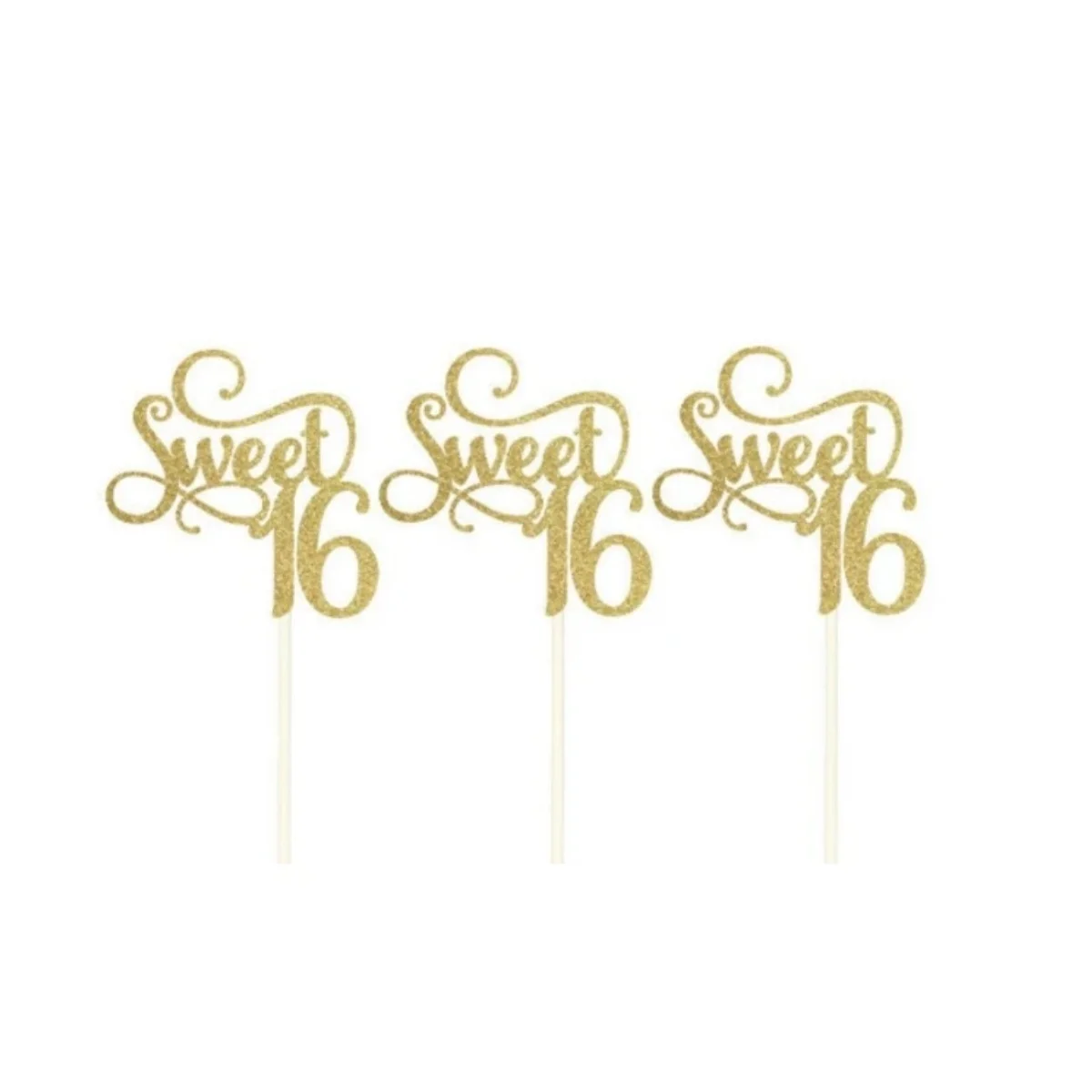 24pcs Sweet 16 Cupcake Topper, Sweet 16 Birthday, Sweet 16 Party, Glitter Sweet 16 Topper, Sweet 16 Gold!