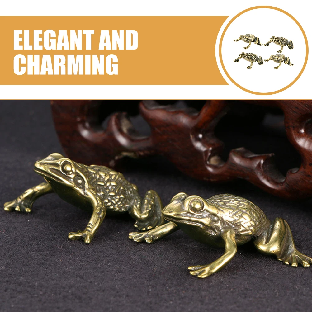 

1 set Copper Figurine Set Vintage Brass Toad Statues Frog Sculpture Desk Decor Wealth naments Home Office Adornment