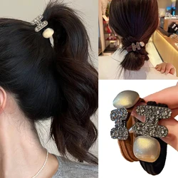 Korean Rhinestone Shiny Crystal H Letter Hair Band Rubber Hair Ties Women Girl Women Fashion Hair Accessories Gift Headwear