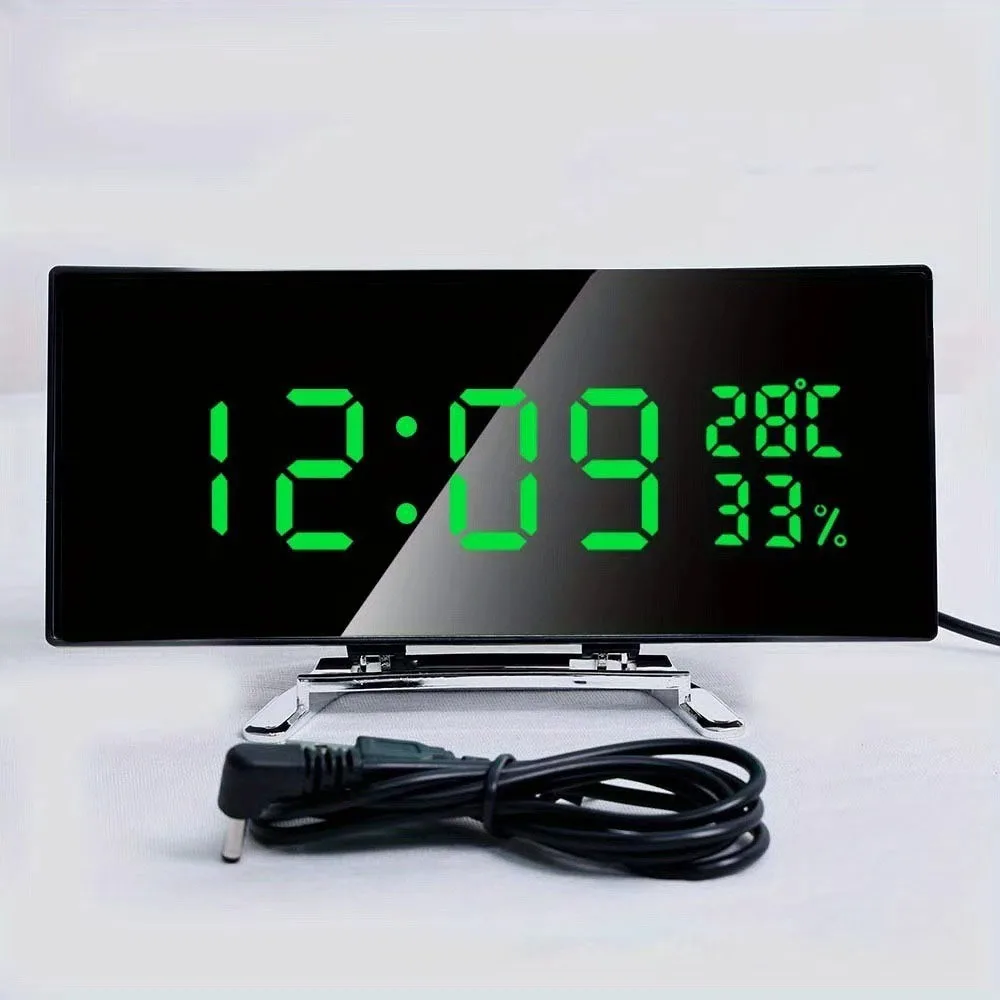 Multi-function Curved Screen Digital Alarm Clock Large 12/24h Table Clock Two Set Alarms Snooze Mode Desk Clock Indoor Display