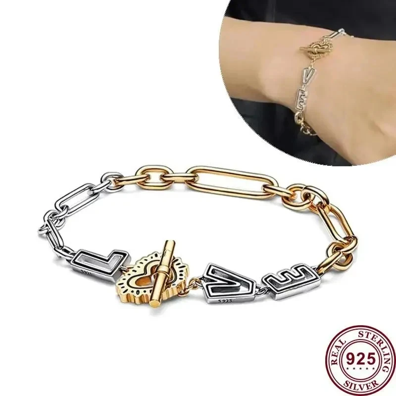 New 100% S925 Sterling Silver Lucky Asymmetric Star True Love T-shaped Bracelet for Women's Wedding DIY Charm Jewelry