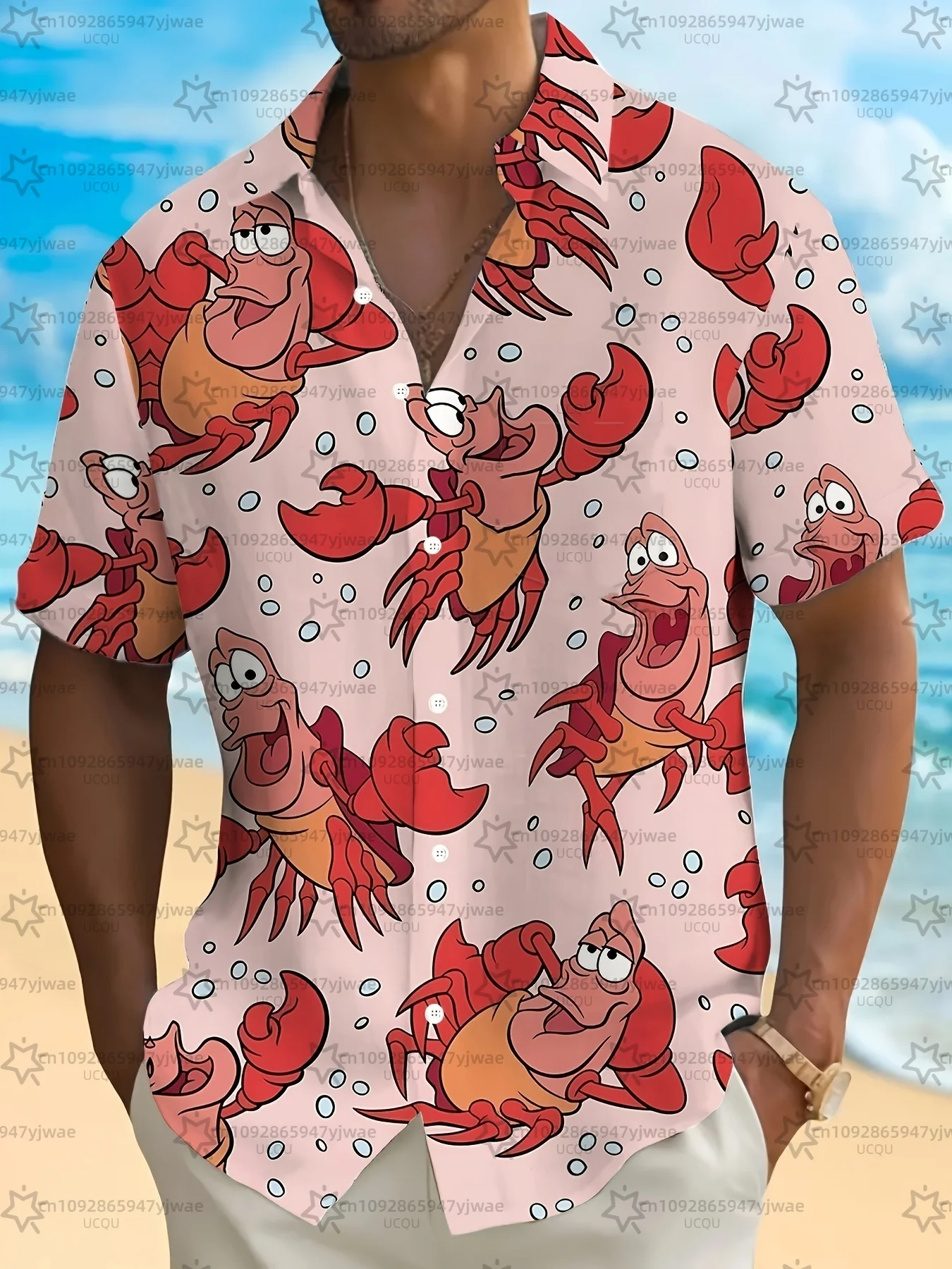 

2026 Mens women Cartoon Lobster Hawaiian Short Sleeve Lapel Shirt Tops Men's Casual Hawaii Shirts For Summer Daily Wear Shirts