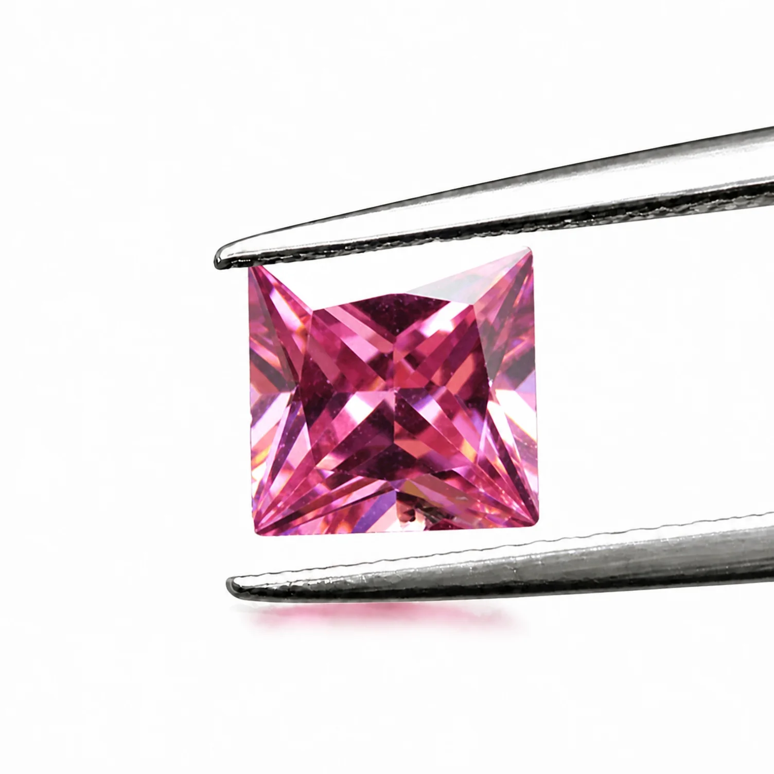 Square Princess Cut Pink Loose Gemstone Brilliant Faceted Cut Shiny Pink Gem Stone for Women Ring Pendant Jewelry Setting DIY Accessories
