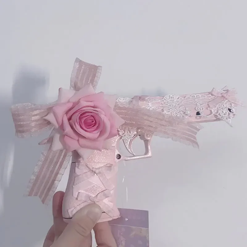 Lolita handmade gun model pistol cannot shoot decoration cute pink rose cosplay gun girls kid birthday gifts comic play girl gun