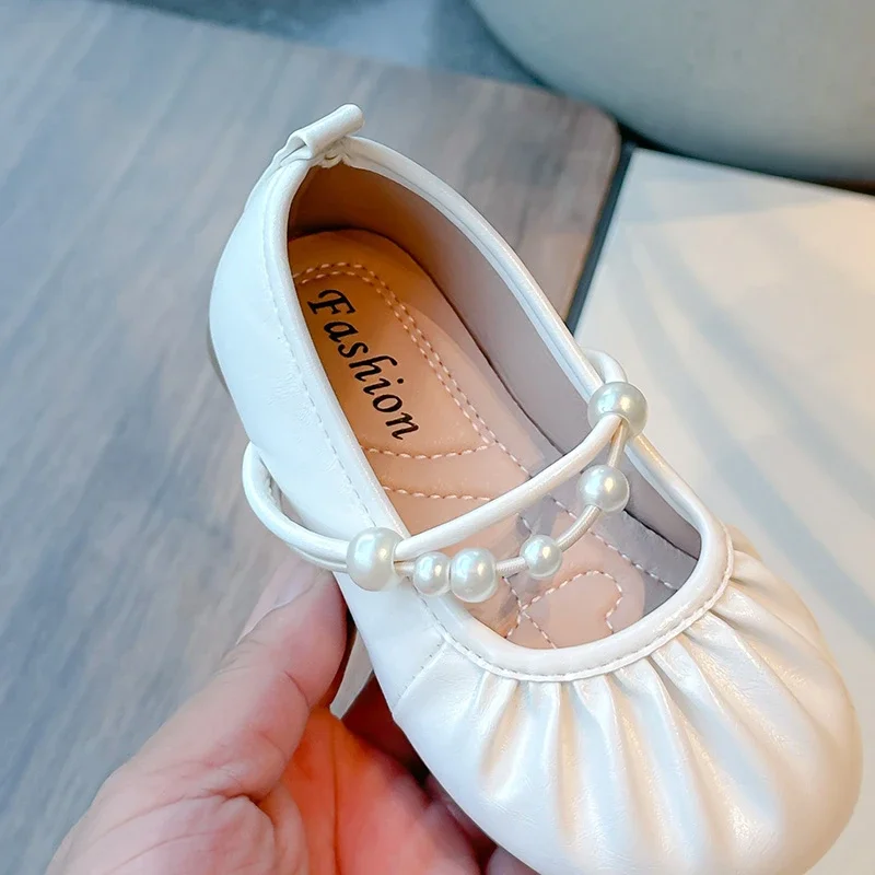 Chaussures en Cuir pour Enfant Fille, Nouvelle Mode, Style Princesse, Doux, Astronomique, Élégant, Perles, Polyvalent, Carillon, Décontracté, Plates, Automne 2024