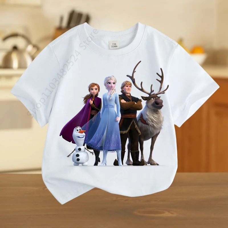 2024 Sommer Elsa gefroren T-Shirt Kurzarm 3D-Druck T-Shirt Kind Baby Mädchen Kleidung Kinder