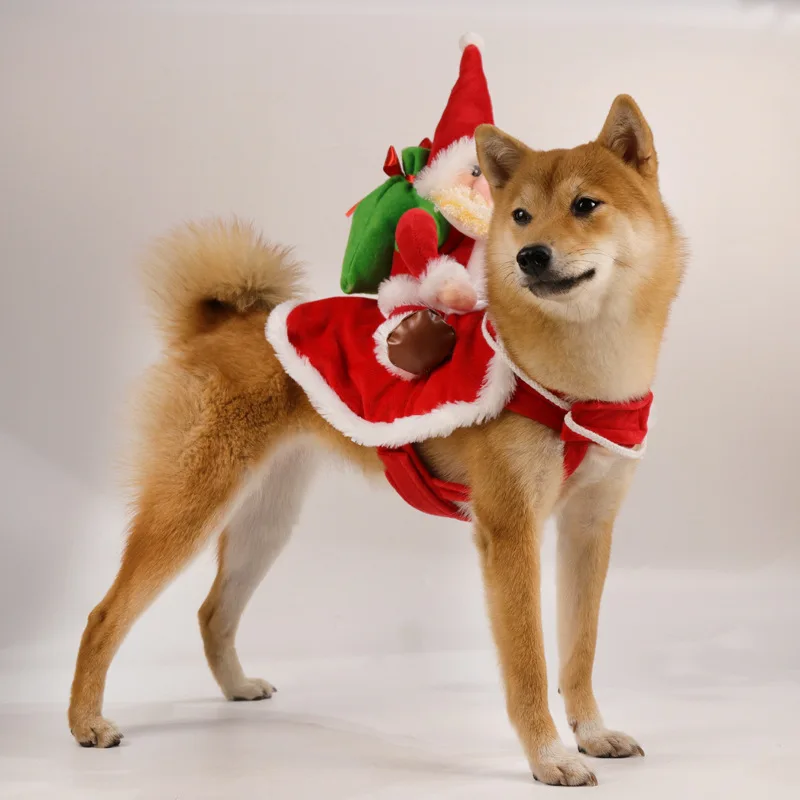 Pet Christmas Dog Costume Funny Christmas Santa Claus Riding on Dog Cat Holiday Outfit Clothes Dressing Xmas