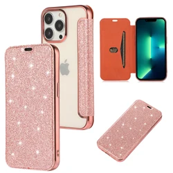 Bling Leather Wallet Flip Phone Case For iPhone 17 16 15 14 13 12 11 Pro Max XR Plus Electroplated Glitter Silicone Cases Cover